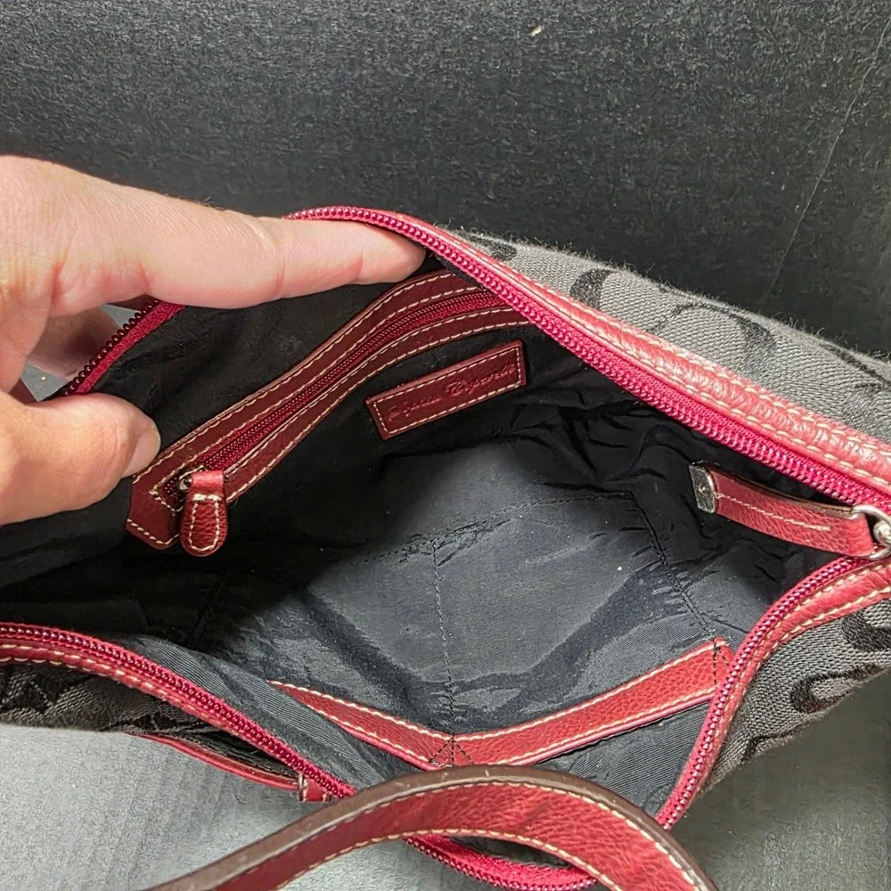Sophia Caparelli Black‎ Red Monogram Canvas Shoulder Bag Y2K Buckle Hobo Purse